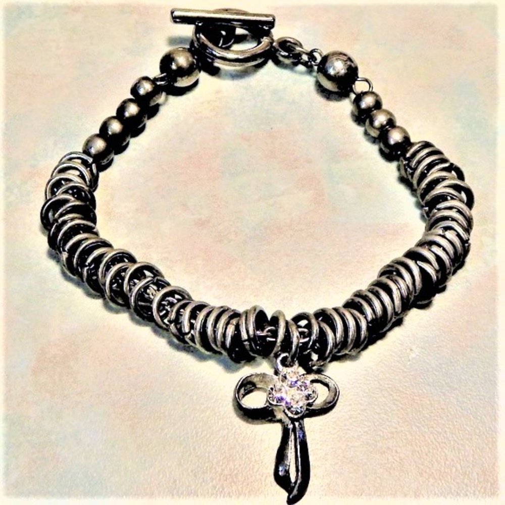 BoHo  Chain Ring Ball Bead Cross Bracelet - Picture 4 of 7